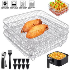 3 Layers Air Fryer Rack Stainless Steel Air Fryer Shelf Stackable Grill Rack