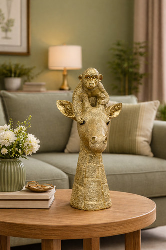 Gold giraffe monkey resin - gold,