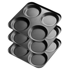 Set of 3 Yorkshire Pudding Tins 23cm 4 Cup Non-Stick Steel Oven Baking Trays