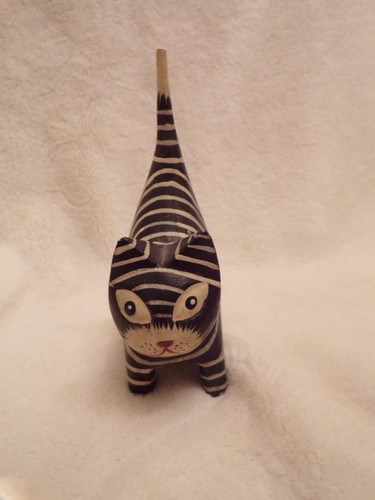 Wooden cat black white - wooden,