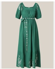 Monsoon size medium green embroidered cotton midi dress New summer