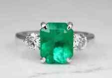 3.50 Ct Vintage Edwardian Style Lab-Created Emerald Three Stone Ring 925 Silver