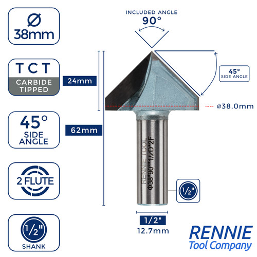 38mm degree 2 tct - x, 1/2"