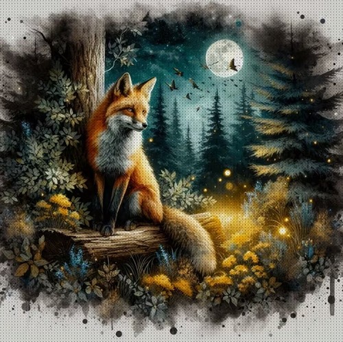 Moonlit fox printed cross - printed,
