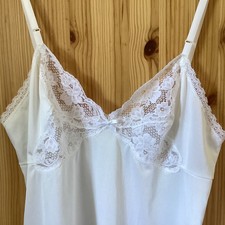 Vintage Charnos White Full Slip Lace Nylon Size S 8-10 Bust 34" 1980s/90s