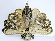 Vintage French Napoleonic style Brass Peacock Fan Fire Screen Guard B