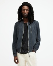 AllSaints Men's Kairo Bomber Jacket Blue Goat Suede Zip Collared Pockets Size XL