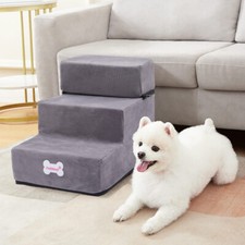 3 Steps Dog Stair Pet For Bed Sofa Cats Ladder Ramp w/ Removable Velvet Cover UK