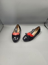Russell & Bromley Black Ballet Pumps UK 4 EU 37 Suede Patent Toe Bow Front Shoes
