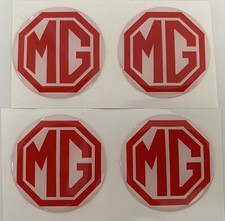 MG ALLOY WHEEL CENTRE CAP STICKERS TF ZT ZS ZR MIDGET B V8 HS WHITE RED X4 45mm