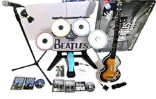 THE BEATLES ROCK BAND HARMONIX PS3 GUITAR + DRUMS + MIC + POSTCARDS BOXED BUNDLE