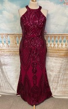 Evening Dress 18 Red Sequin QUIZ Ballgown Stretch Deco Fishtail Formal £99