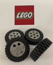 4 x Vintage Technic Lego Old Grey Wheels Hub & Tyre -13x24 -40mm Diameter- 1D