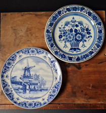 Beautiful Vintage Delft Blue and White Pottery Plates x 2 Floral Hand Painted