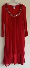 Taillissime Tunic Dress Chiffon Jersey Diamanté Long Sleeve Dip Hem 16 Red 