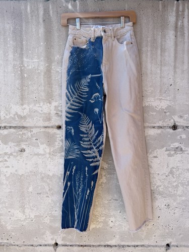 Cyanotype hand printed jeans - printed,