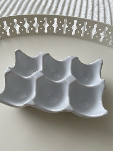 Ceramic white egg holder tray - white,