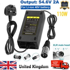 For 48V Lithium Battery Charger 3 pin XLR UK Plug Electric Bicycle 54.6V 2A 110W