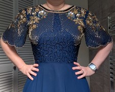 Virgos Lounge Sequin Beaded Embellished Dress Navy Size 12 Xmas Party NYE 1920's