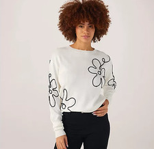 Nina Leonard 3D Flower Knit Long sleeve round neck Jumper 3XL  new QVC bx2 