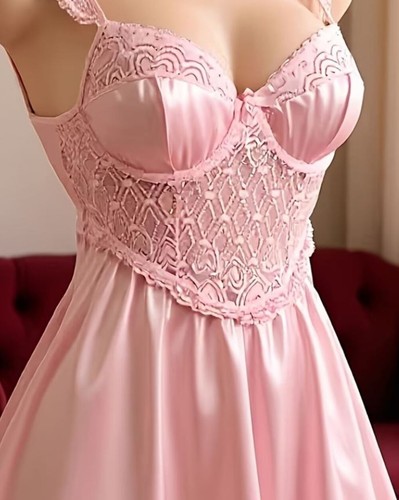 Pink silky satin lace - silky, babydoll