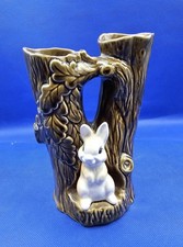 Sylvac 4243 Woodland Twin Vase With Rabbit, Bunny Branches Collect, Decor Retro