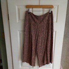 Size 10 Next Wide Leg Cropped Trousers Culotte Grey Chintz Floral Fabric