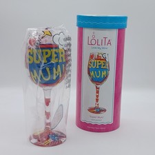 Lolita Hand Painted ‘Super Mum’ 15oz Wine Glass Love My Wine New in Box