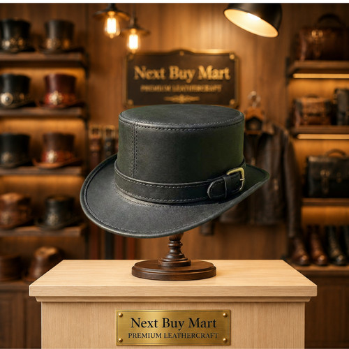 Black leather top - black, hat