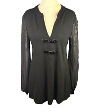 Morgan De Toi Black Jumper Women's Sz Medium Sheer Long Sleeves Buckle 