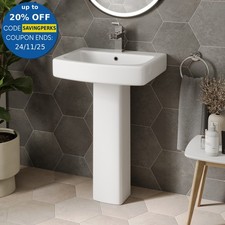 Modern Bathroom Square Basin Sink Full Pedestal Single Tap Hole White Ceramic