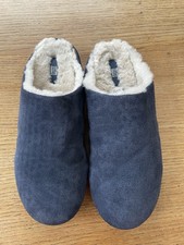 Women’s FITFLOP navy suede mule slippers, shearling linings, UK7