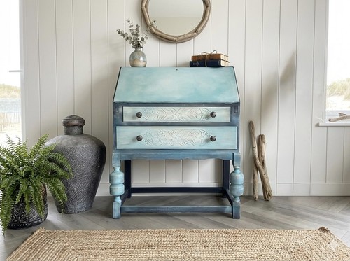 Vintage oak writing bureau - writing,