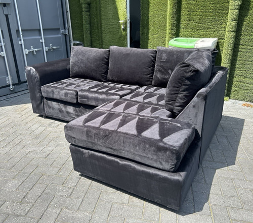 Black velvet corner chaise - velvet,
