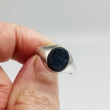 Solid Silver Signet Ring Intaglio Roman Centurion Soldier Size 9 1/2 Pinkie Ring