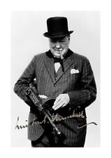 Sir Winston Churchill with Tommy Gun 2 A4 reproduction poster choice of frame