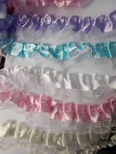 Pleat Gathered Satin Ribbon over Gathered  Lace - choose Pink, White etc