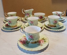 Royal Albert Bone China Tea Set – Mint Green with Roses – 20pc Vintage