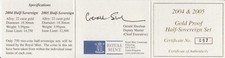 Proof Half Gold Sovereign 2004 & 2005 Set Certificate of Authenticity ONLY [D]