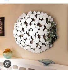 XL Huge Large Heavy  130cm X 115cm Round Bevelled Pebble Statement Mirror VGC