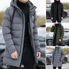 Men's Long Jacket Winter Warm Puffer Bubble Hooded Coat Quilted Padded Outwear