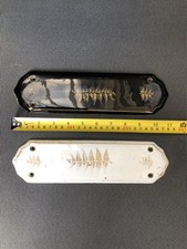 PAIR OF CERAMIC DOOR FINGER PLATES - GOLD FLORAL PATTERN - RECLAIMED 11" PLATES