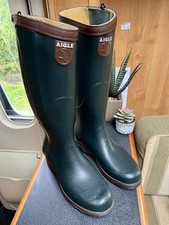 Aigle Parcours 2 Premium Leather Lined Full Side Zip Green Wellington Boots UK 8