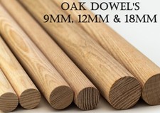 297mm (12") Oak Dowel Hardwood 9,12,18mm Diameter Trade & Craft Oak Dowels