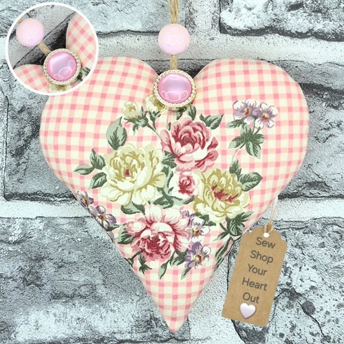 Pink gingham rose - 1x, handmade