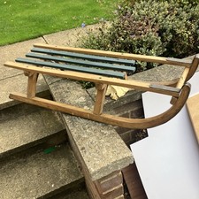 Vintage Wooden Sleigh With Metal Runners Size 90 Cms. Solid Construction