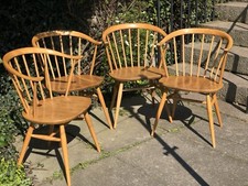 Four Vintage Ercol Cowhorn Dining Height Chairs Model 449a (chairs Only)