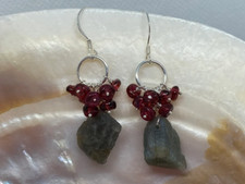 Rough Raw Labradorite Garnet Cluster Sterling Silver Earrings Birthstone (EB58)
