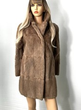 Vintage 80s Musquash 3/4 length fur coat brown UK12 British Made  ~ Exceptional!