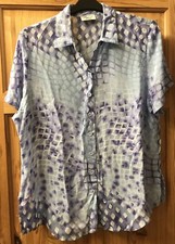 Personal Choice Ladies  Blue & Purple Button Up Short Sleeve Blouse Size 20